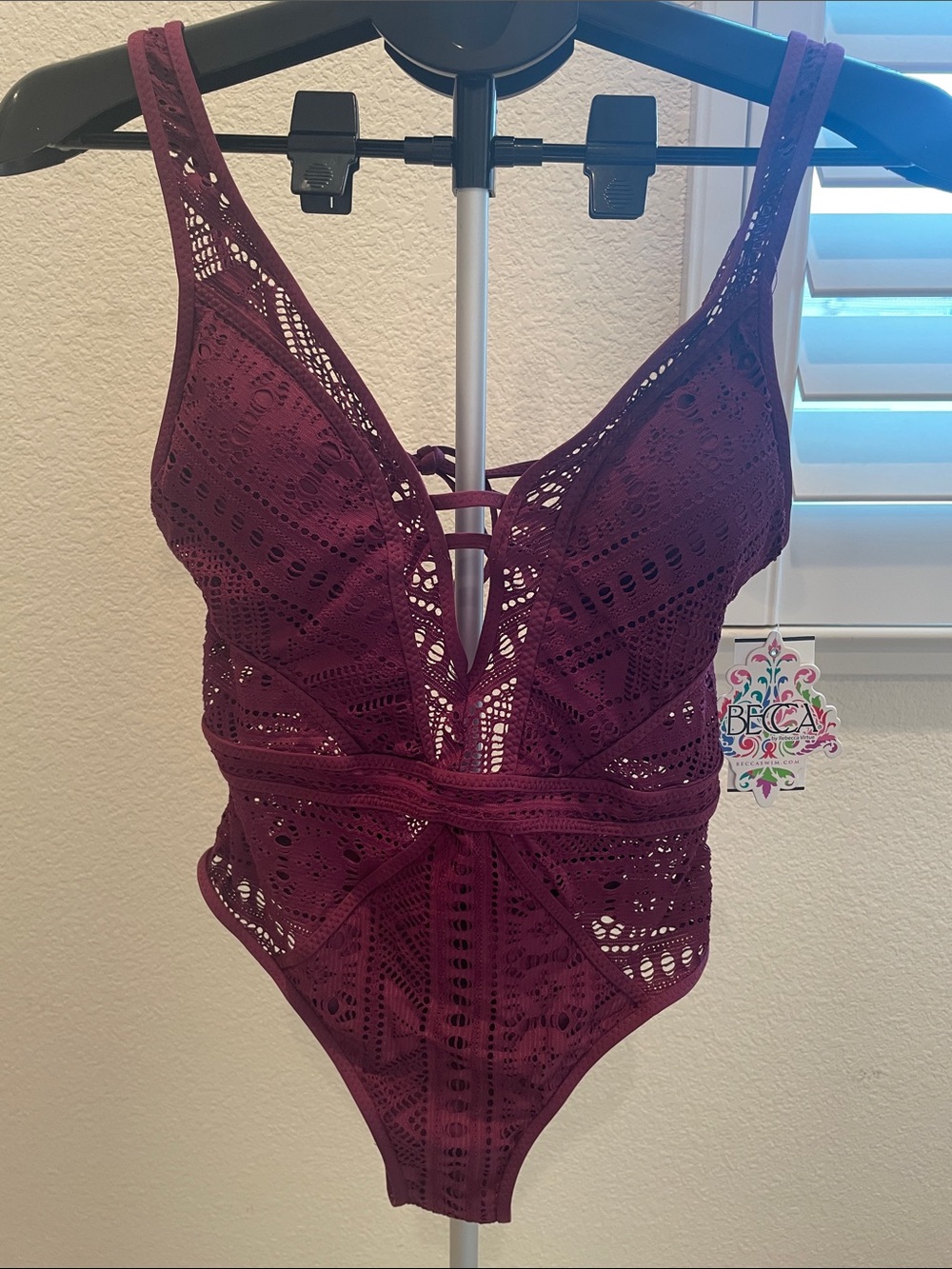 BECCA Crochet One-Piece Swimsuit - Burgundy
